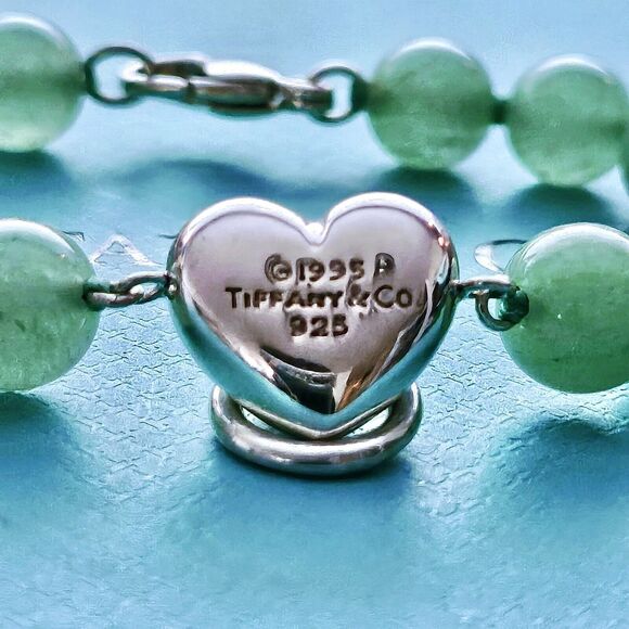 RARE Vintage Tiffany & Co. Aventurine Heart Door Knocker Silver Bracelet X-Small - Picture 3 of 6